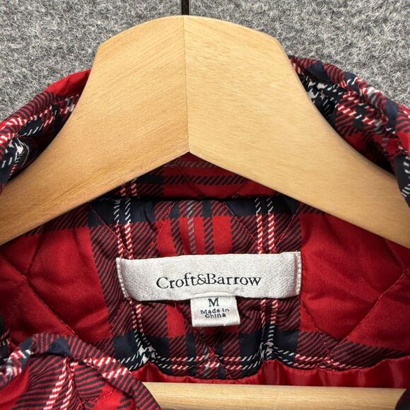 Croft & Barrow Quilted Vest Women M Medium Red Plaid Full Zip Sleeveless Lined - Picture 3 of 6